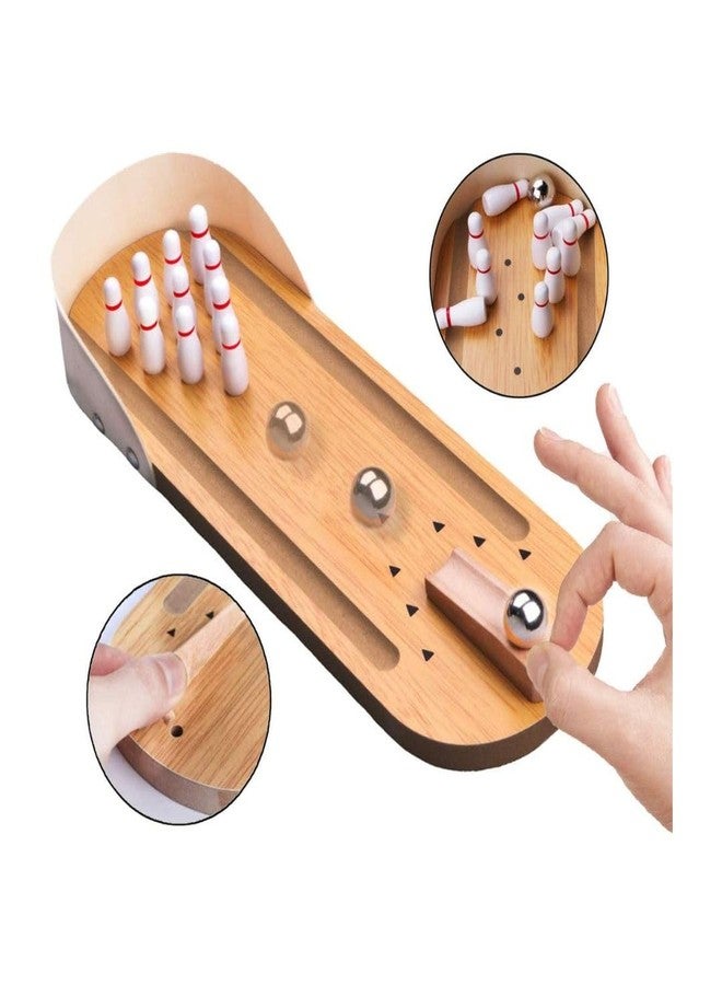 Little Mind Wooden Mini Bowling Game for Kids & Family - Tabletop Skittle Bowling Set with Steel Ball, Classic Indoor Wooden Game Toy, Improves Hand Eye Coordination, Focus & Fun Play for Children 3+ - Image 3